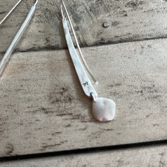 Hammered Silver Dangle Earrings - Picture 7 of 8